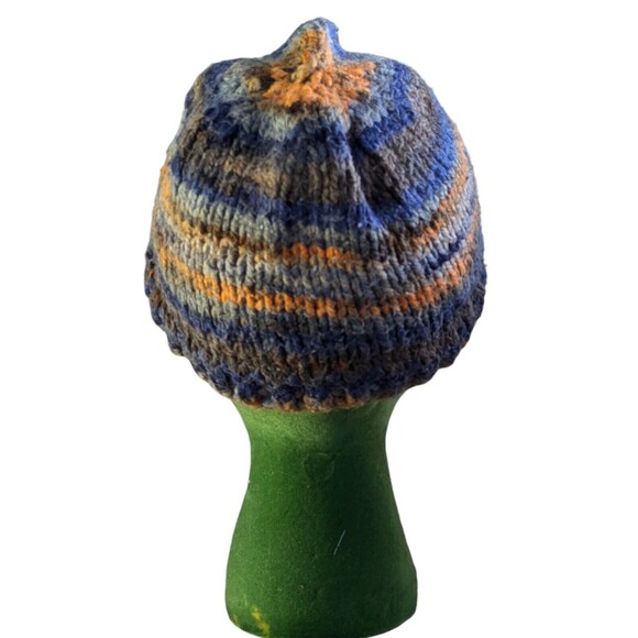 Unbranded Beanie Hat Cap Blue Gray Orange Stripe Nightfall Snow Hike Ski Stretch - Picture 4 of 6